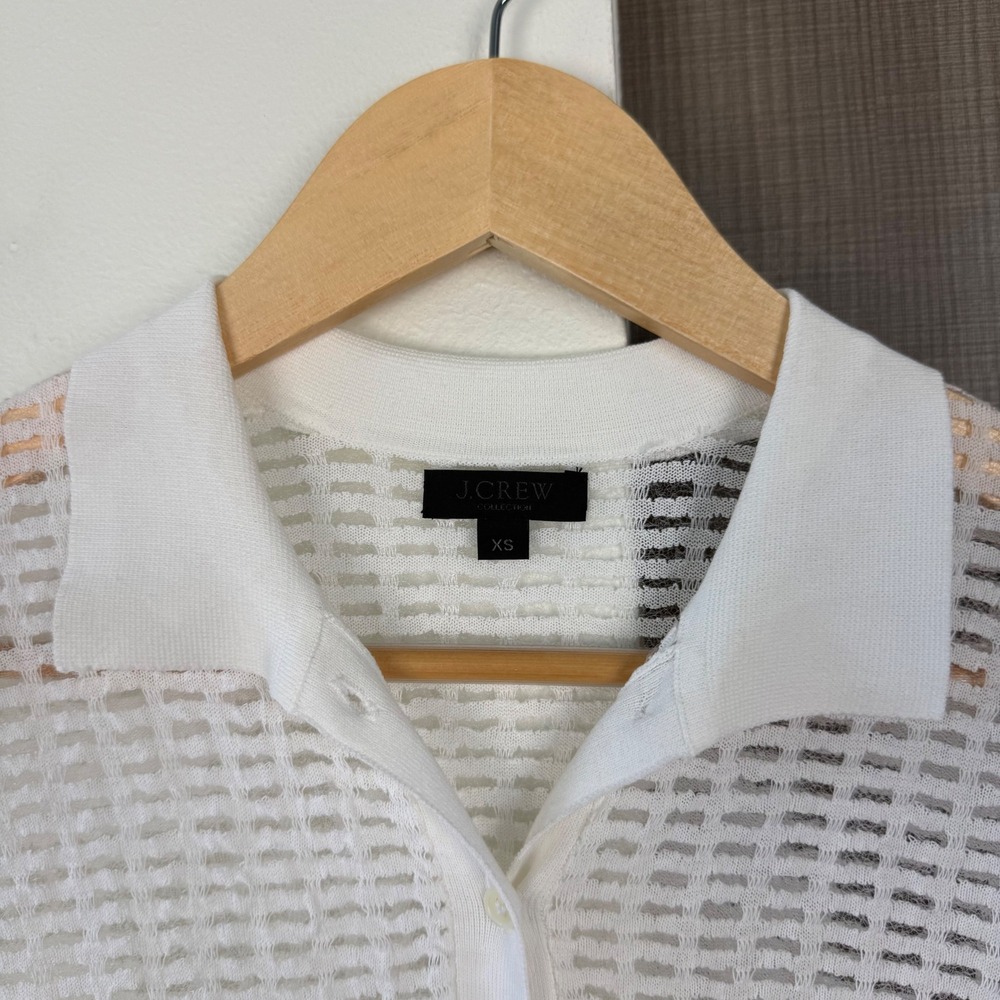 J. Crew Collection White Open Knit Button Down Polo Shirt Short Sleeve Size XS - Picture 5 of 10